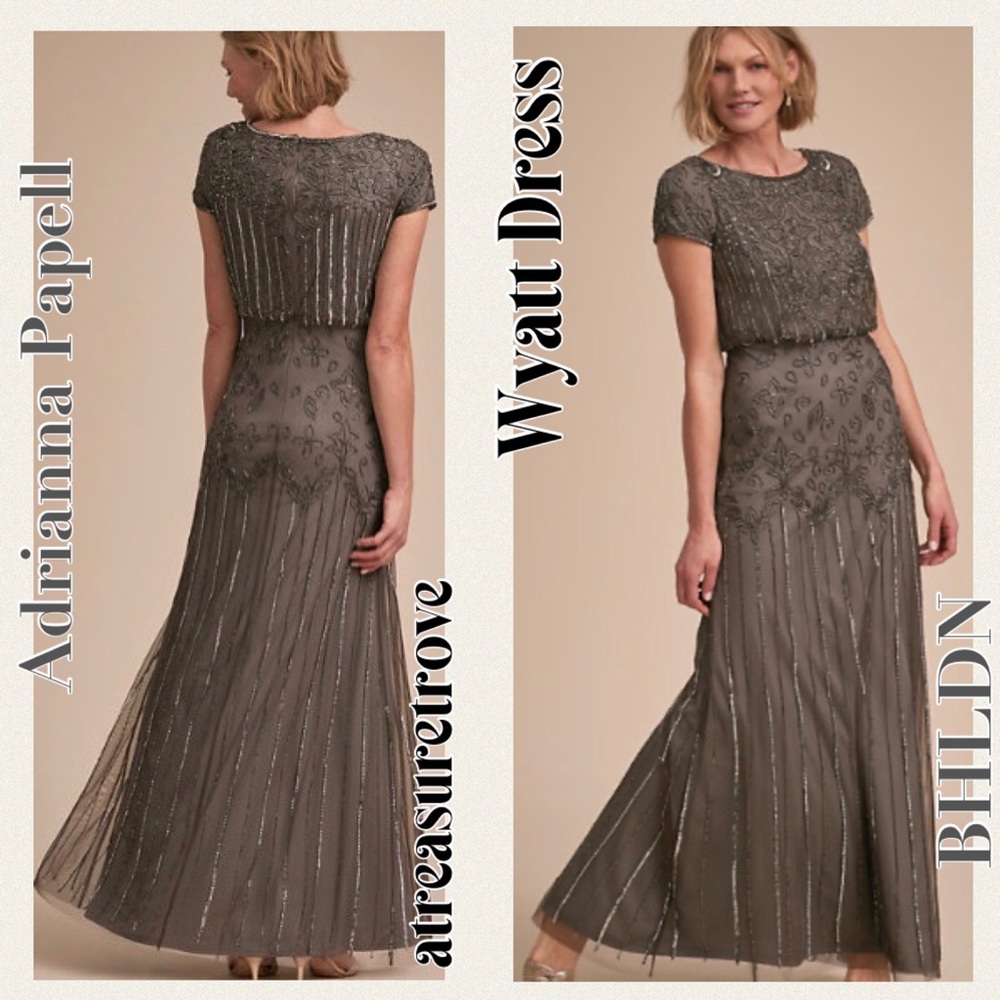 Adrianna Papell x BHLDN Wyatt 2/XS & 6/Sm Gray Embellished MOB MOG Formal Gown